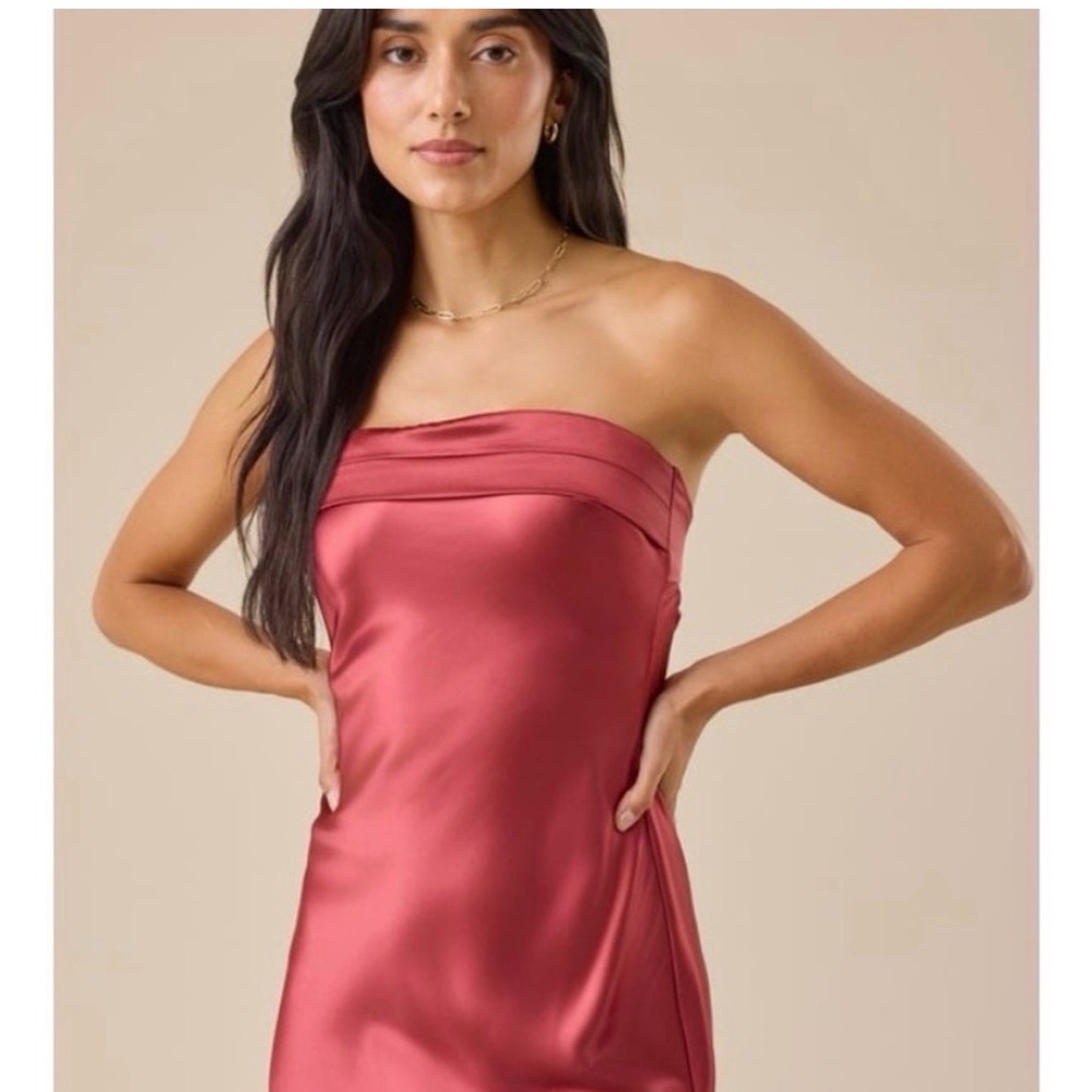 Altar’d State Elegant Strapless Satin Dress in Red